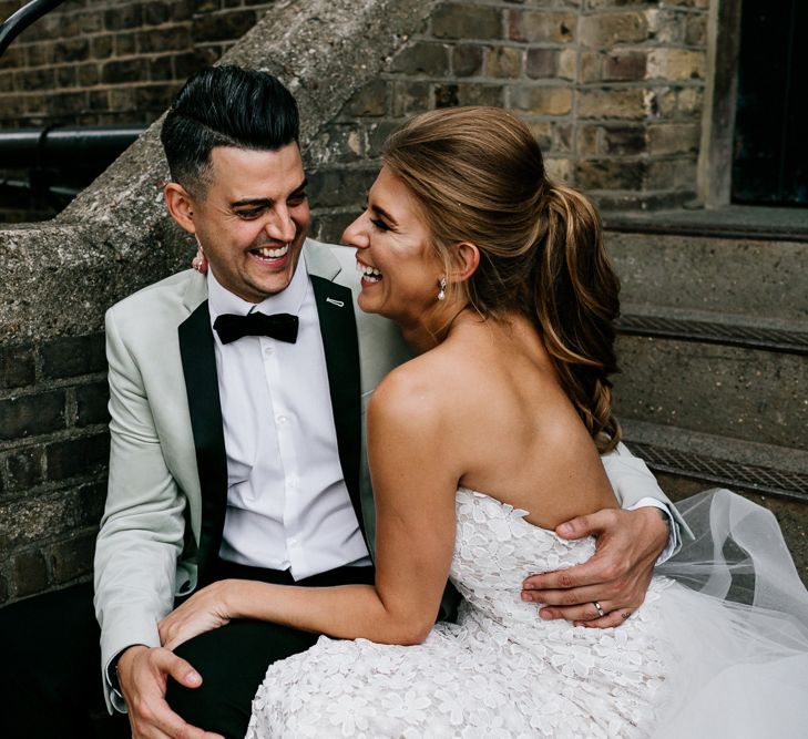 Stylish Bride and Groom Embracing