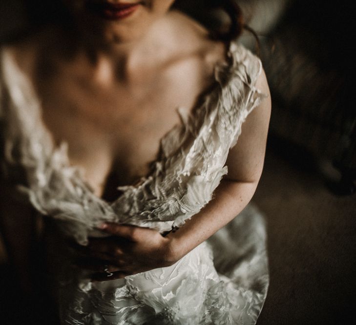 Bride in  Appliqué Flowers Yolan Cris ‘Espino’ Wedding Dress | Pre-Raphaelite Mood Wedding at Heaver Castle in Kent | Carla Blain Photography