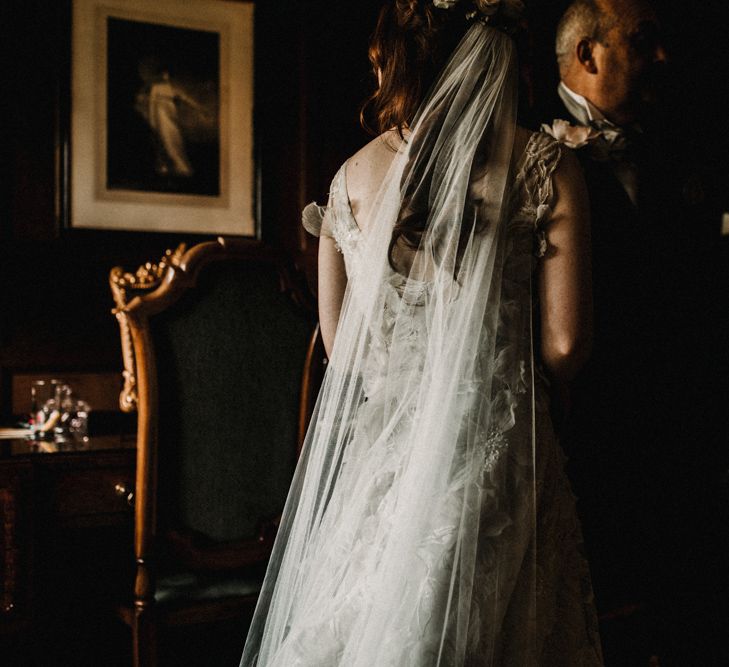 Bride in  Appliqué Flowers Yolan Cris ‘Espino’ Wedding Dress | Pre-Raphaelite Mood Wedding at Heaver Castle in Kent | Carla Blain Photography