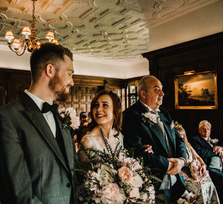 Wedding Ceremony | Bride in  Appliqué Flowers Yolan Cris ‘Espino’ Wedding Dress | Groom in Grey's Suit Hire | Pre-Raphaelite Mood Wedding at Heaver Castle in Kent | Carla Blain Photography