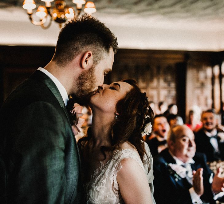 Wedding Ceremony | Bride in  Appliqué Flowers Yolan Cris ‘Espino’ Wedding Dress | Groom in Grey's Suit Hire | Pre-Raphaelite Mood Wedding at Heaver Castle in Kent | Carla Blain Photography