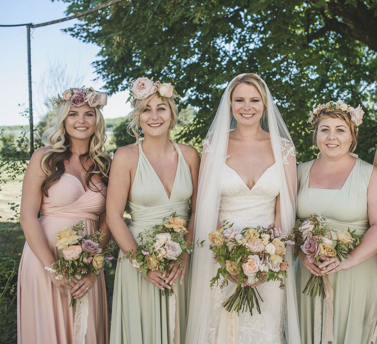 Bridesmaids in blush pink and pale green | Bespoke Planning and Styling by Helaina Storey Wedding Design |  Image by Rik Pennington