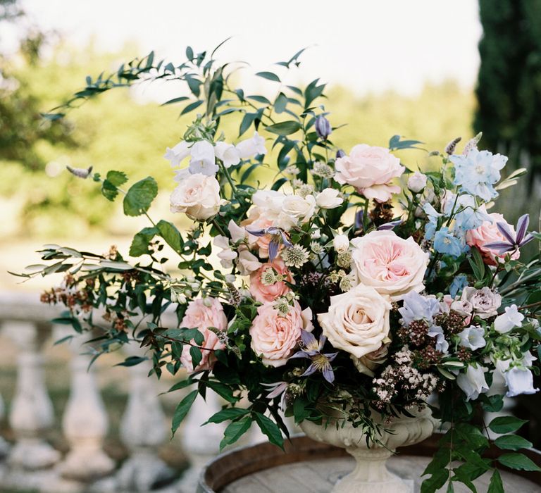 Wild flower urn arrangement | Bespoke Planning and Styling by Helaina Storey Wedding Design | Image by Taylor &amp; Porter