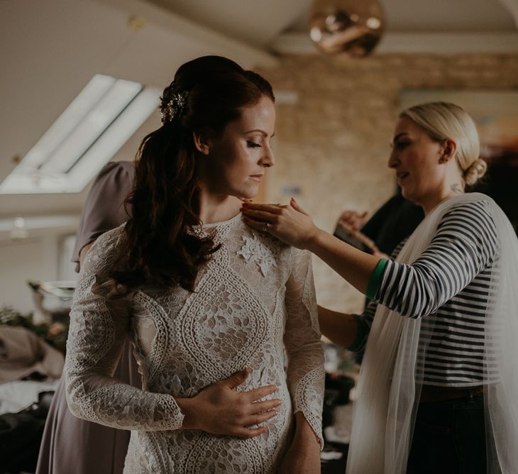 Bride in Grace Loves Lace wedding dress on wedding morning