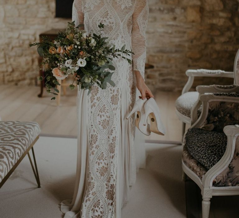 Bride in Inca Grace Loves Lace boho wedding dress