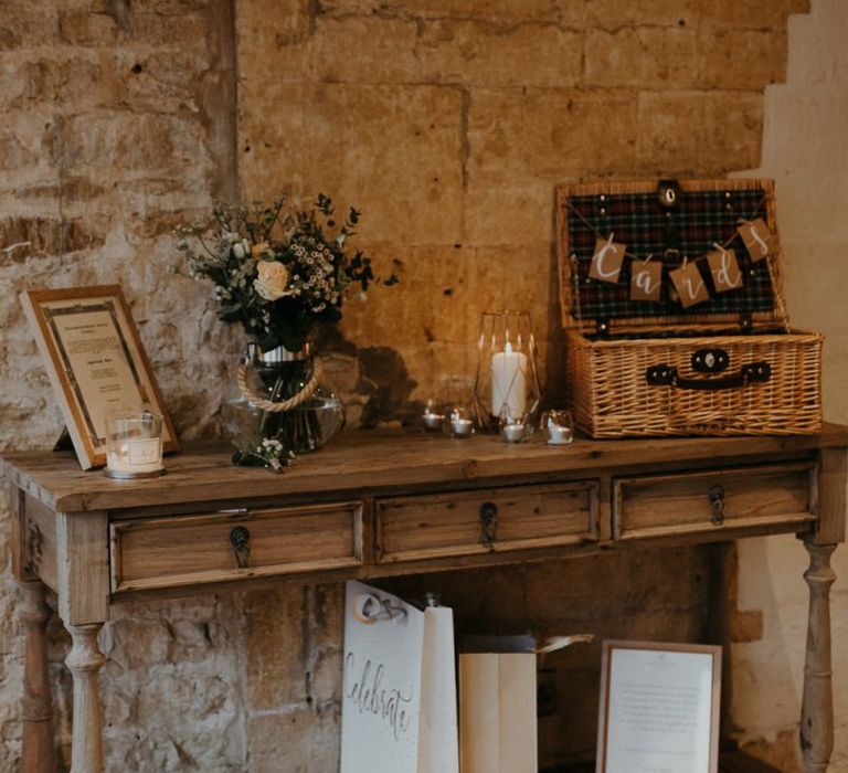 Wooden dresser wedding gifts and card box display table