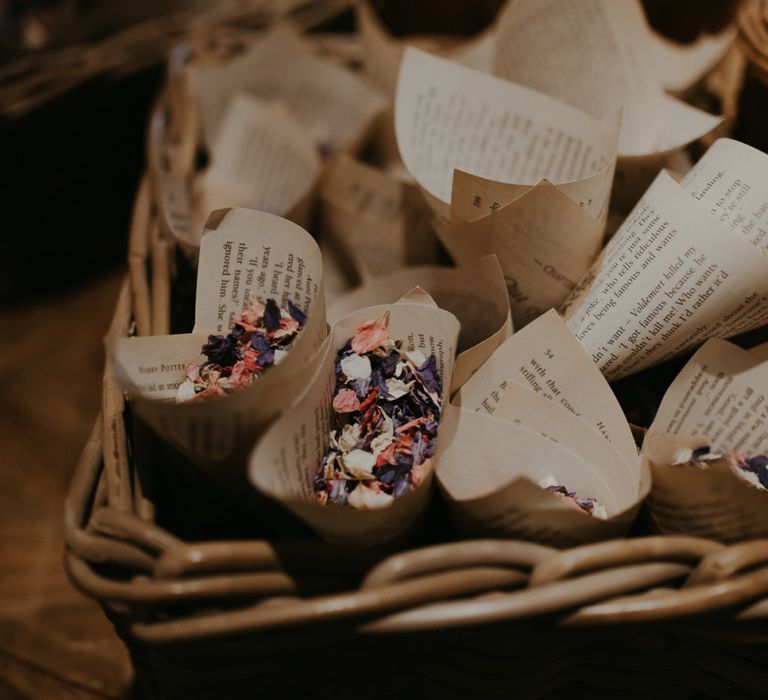 Book pages confetti cones