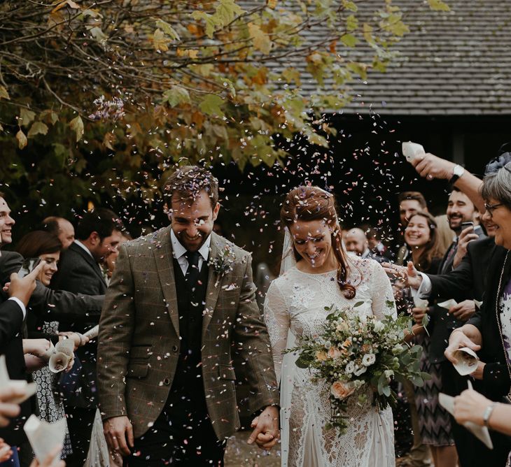 Winter wedding confetti exit