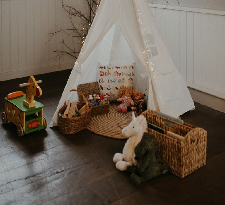 Tipi children's area at Lapstone Barn wedding