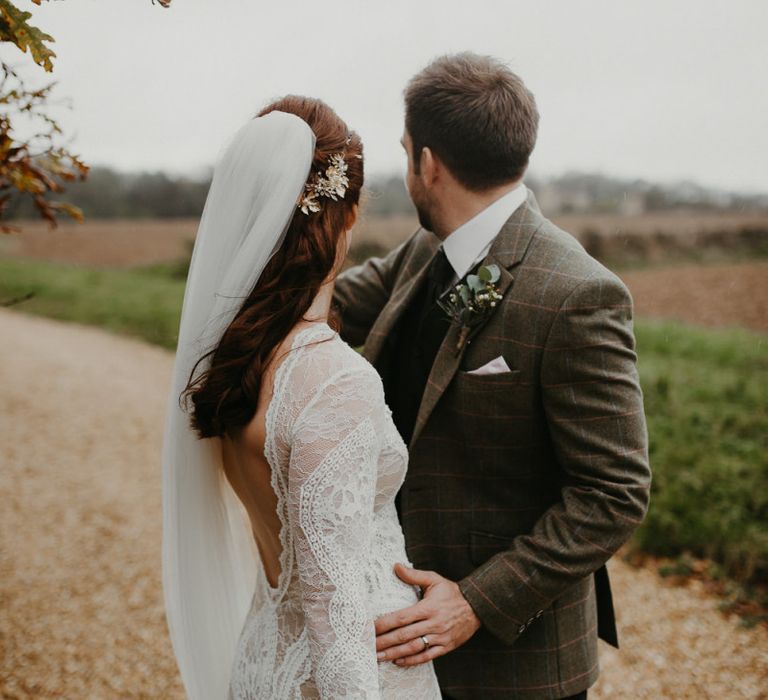 Intimate bride and groom portrait at Lapstone Barn