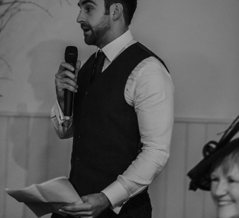 Groom giving a speech at Lapstone Barn wedding