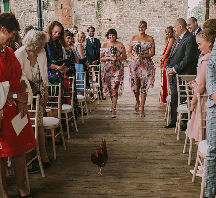 Wedding Ceremony | Bridesmaid Entrance in Floral ASOS Dresses | Rustic Barn &amp; Tipi Wedding at High House Farm Brewery, Northumberland | Maureen du Preez Photography