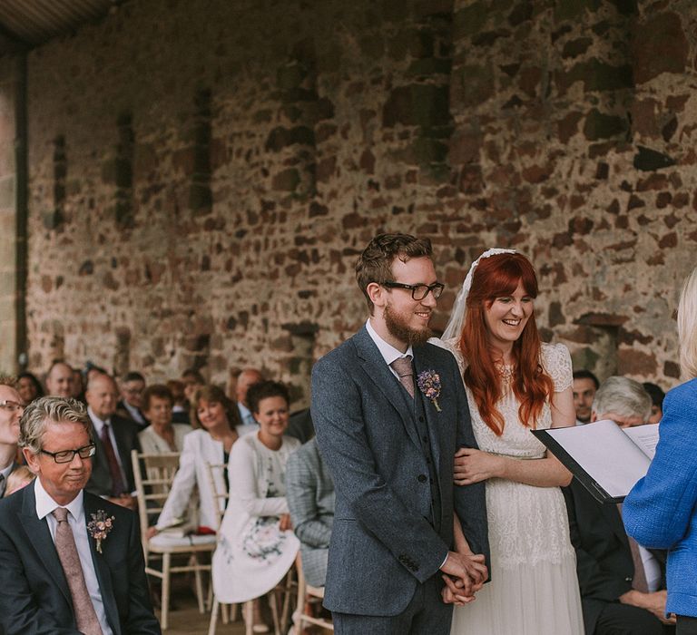 Wedding Ceremony | Bride in Katya Katya 'Mirabelle Wedding Dress | Groom in Reiss Suit | Rustic Barn &amp; Tipi Wedding at High House Farm Brewery, Northumberland | Maureen du Preez Photography