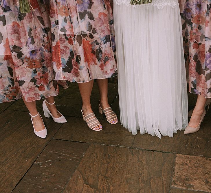 Bridal Party Shoes | Floral ASOS Dresses | Bride in Katya Katya Mirabelle Wedding Dress | Rustic Barn &amp; Tipi Wedding at High House Farm Brewery, Northumberland | Maureen du Preez Photography