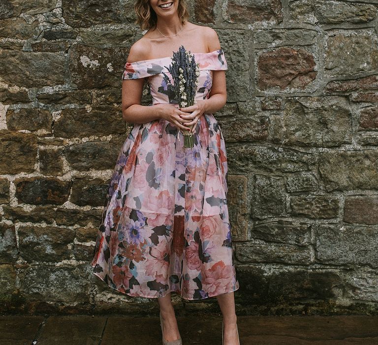 Bridesmaid in Floral ASOS Dress | Rustic Barn &amp; Tipi Wedding at High House Farm Brewery, Northumberland | Maureen du Preez Photography