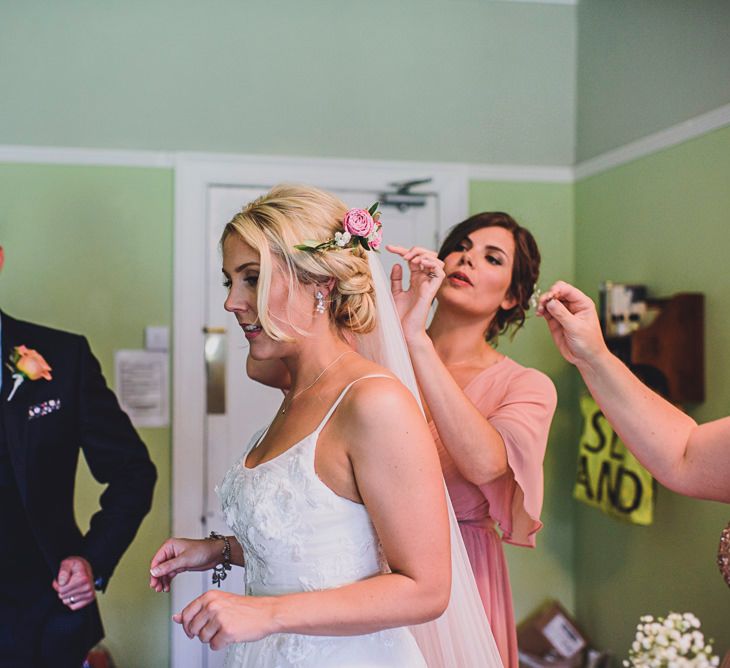 Wedding Morning Bridal Preparations | Bride in MiaMia Spagetti Strap Bridal Gown | DIY Bright Family Wedding at Plas Glansevin in Carmarthenshire, Wales |  O&amp; C Photography