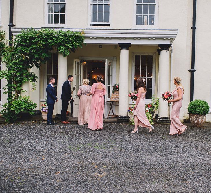 Bridesmaids in Pink ASOS Dresses | DIY Bright Family Wedding at Plas Glansevin in Carmarthenshire, Wales |  O&amp; C Photography