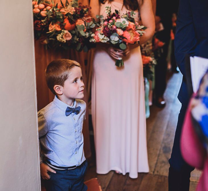 Page Boy | Bridesmaid in Pink ASOS Dress | DIY Bright Family Wedding at Plas Glansevin in Carmarthenshire, Wales |  O&amp; C Photography