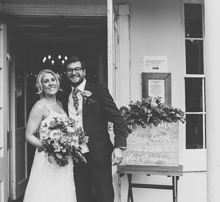 Bride in MiaMia Spagetti Strap Bridal Gown | Groom in Next 3-piece Suit | DIY Bright Family Wedding at Plas Glansevin in Carmarthenshire, Wales |  O&amp; C Photography