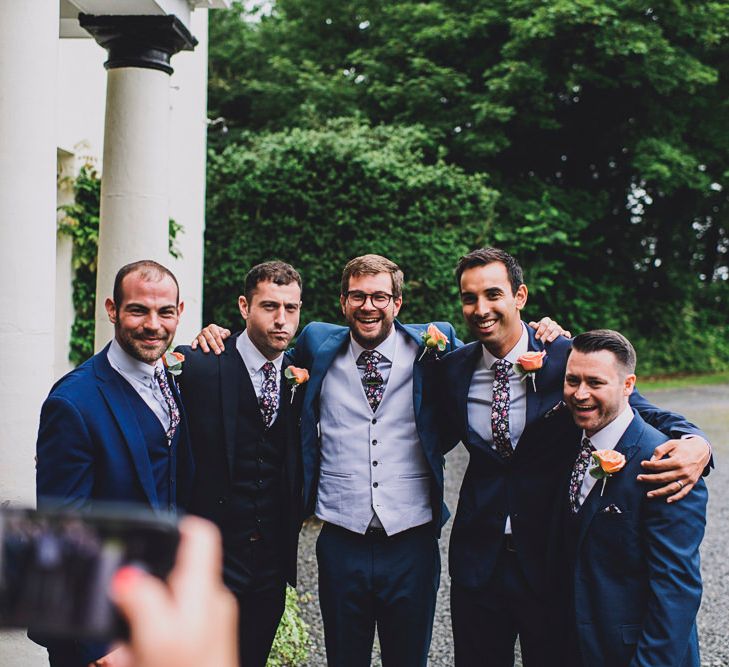 Groomsmen | Groom in Next 3-piece Suit | DIY Bright Family Wedding at Plas Glansevin in Carmarthenshire, Wales |  O&amp; C Photography