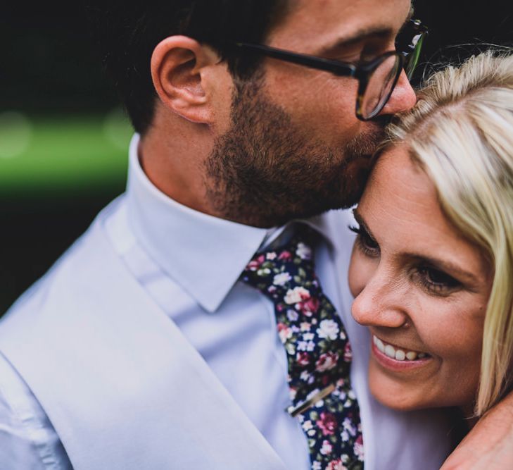 Bride in MiaMia Spagetti Strap Bridal Gown | Groom in Next 3-piece Suit | DIY Bright Family Wedding at Plas Glansevin in Carmarthenshire, Wales |  O&amp; C Photography