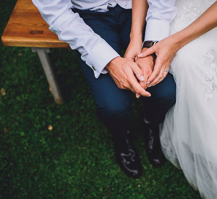 Bride in MiaMia Spagetti Strap Bridal Gown | Groom in Next 3-piece Suit | DIY Bright Family Wedding at Plas Glansevin in Carmarthenshire, Wales |  O&amp; C Photography