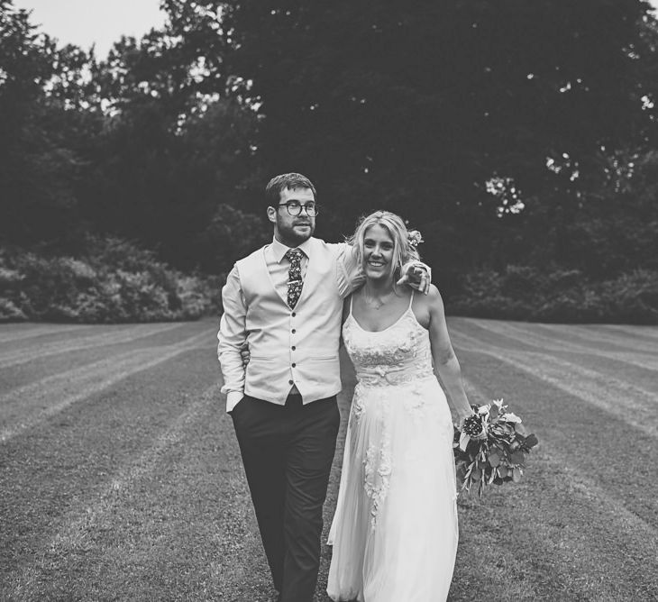 Bride in MiaMia Spagetti Strap Bridal Gown | Groom in Next 3-piece Suit | DIY Bright Family Wedding at Plas Glansevin in Carmarthenshire, Wales |  O&amp; C Photography