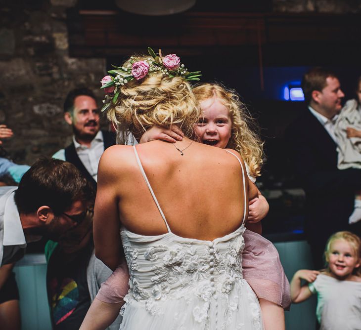 Bride in MiaMia Spagetti Strap Bridal Gown | DIY Bright Family Wedding at Plas Glansevin in Carmarthenshire, Wales |  O&amp; C Photography