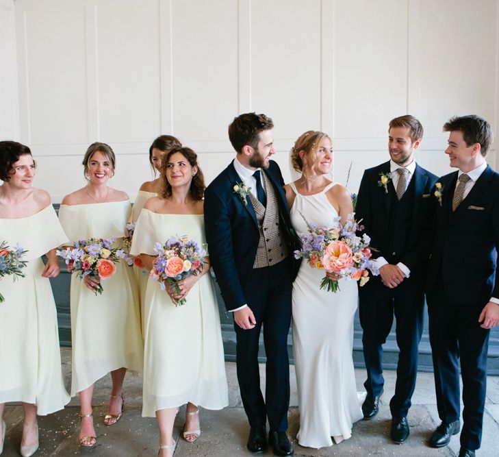 Wedding Party Portrait with Bridesmaids in White Dresses