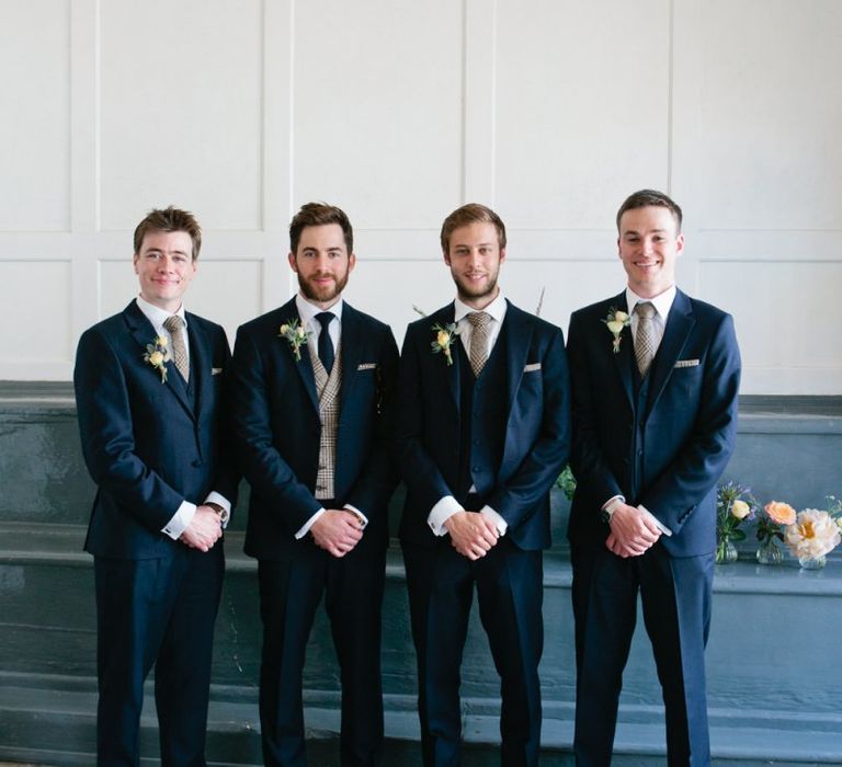 Groomsmen in Navy Jack Bunney's Suits with Groom in Plaid Waistcoat