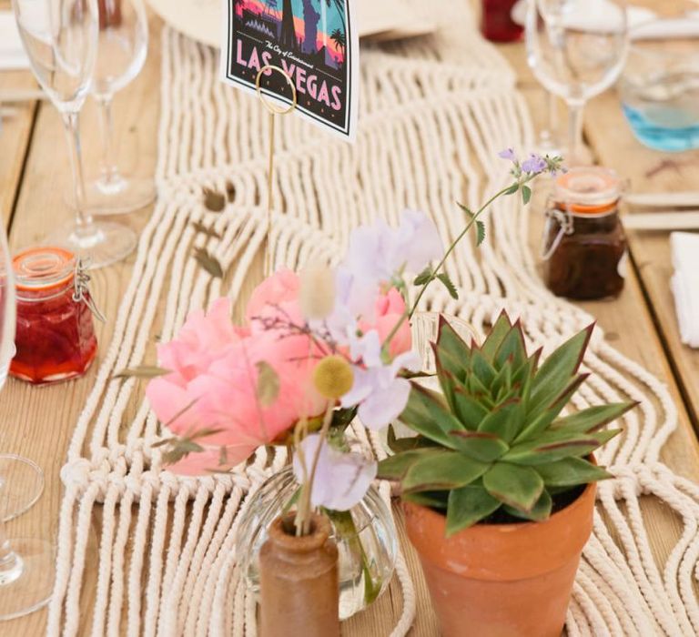 Macrame Table Runner with Plant Pot Decor