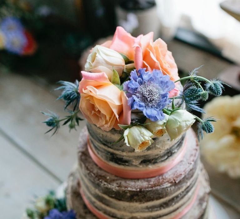 Semi Naked Wedding Cake with Flower Topper