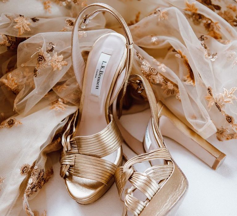 Gold wedding shoes for bride