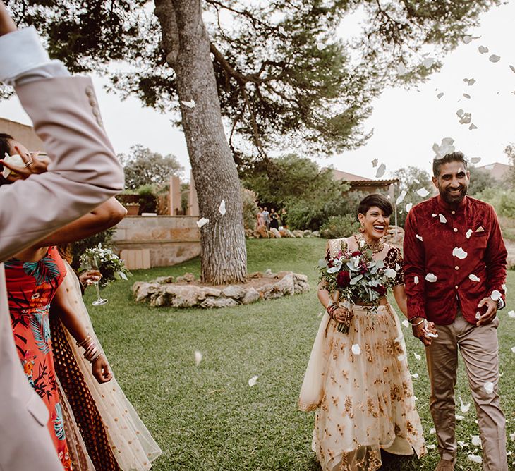 Confetti exit for bride and groom