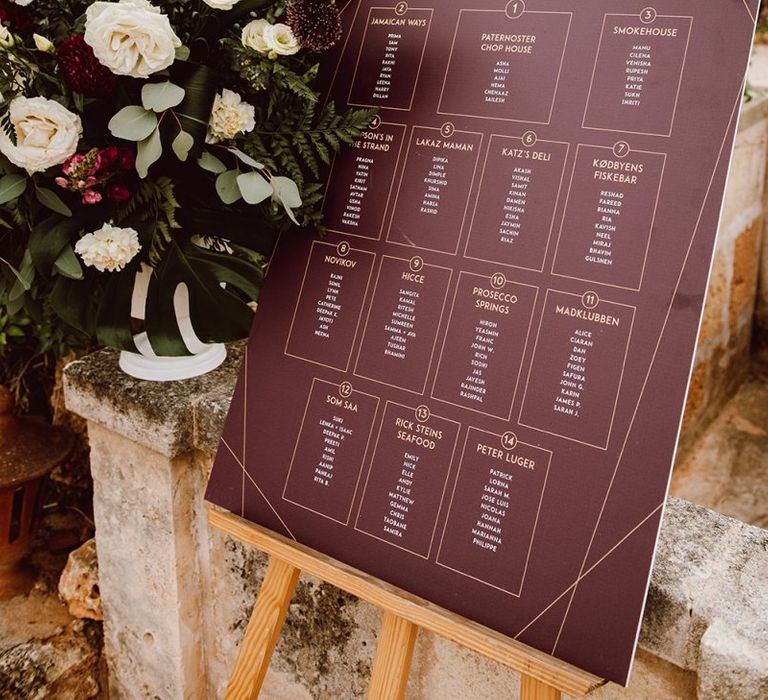 Wedding seating chart at First Dates wedding