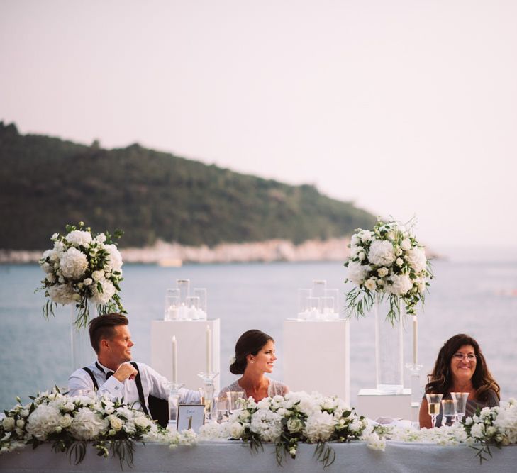 Father of the Bride Wedding Speech with White Top Table Wedding Flowers