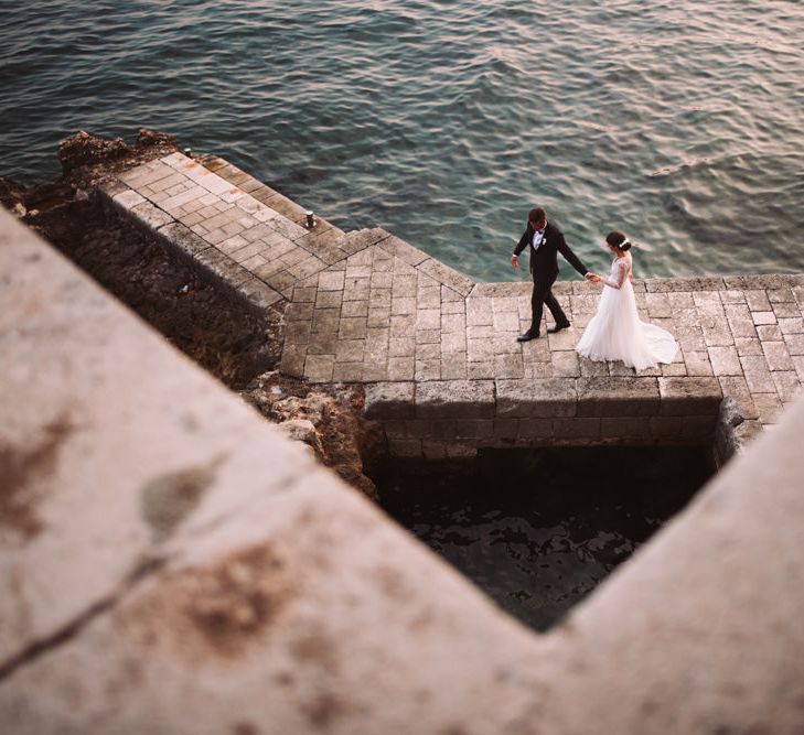 Bride and Groom Dramatic Coastal Portrait