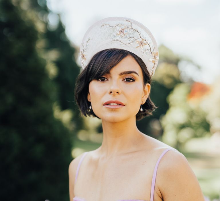 Pink Strap Wedding Dress and Ornate Bridal Headdress