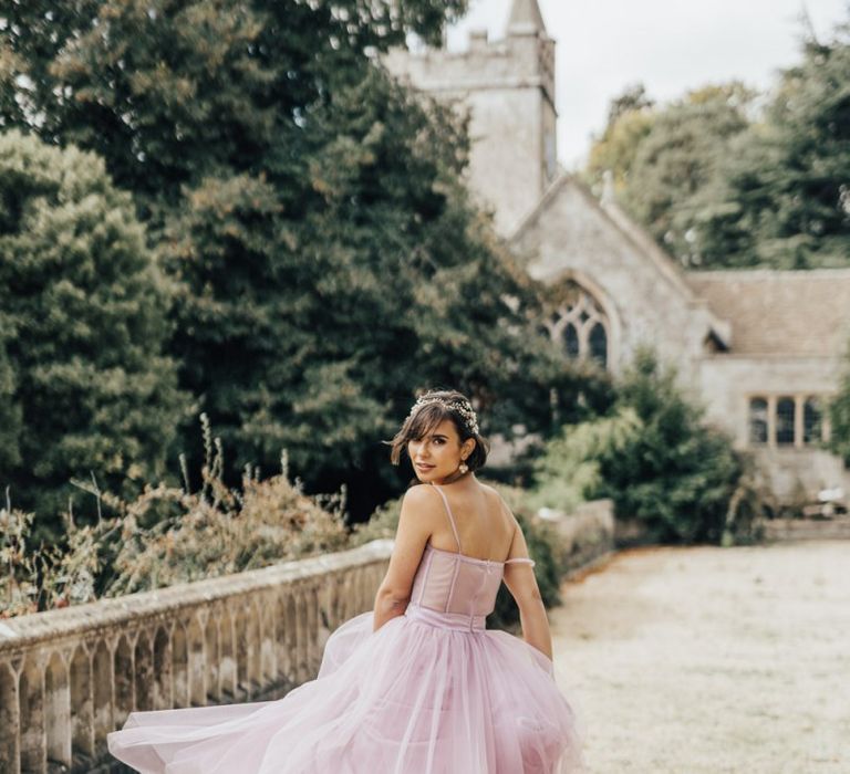 Bride Twirling in Her Coloured Tulle Emma Beaumont Wedding Dress