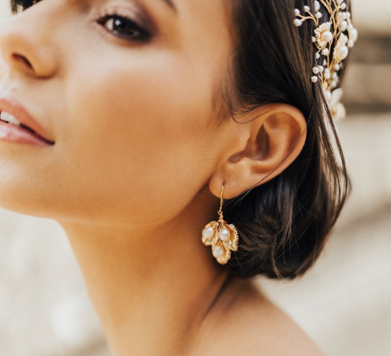 Gold and Peal Leaf Earring