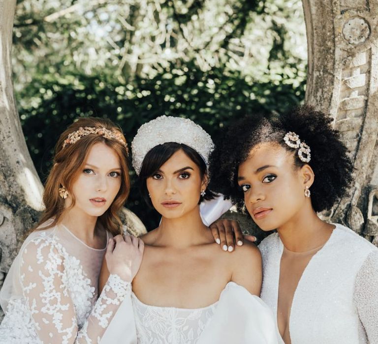 Three Beautiful  Bride in Hermione Harbutt Wedding Hair Accessories