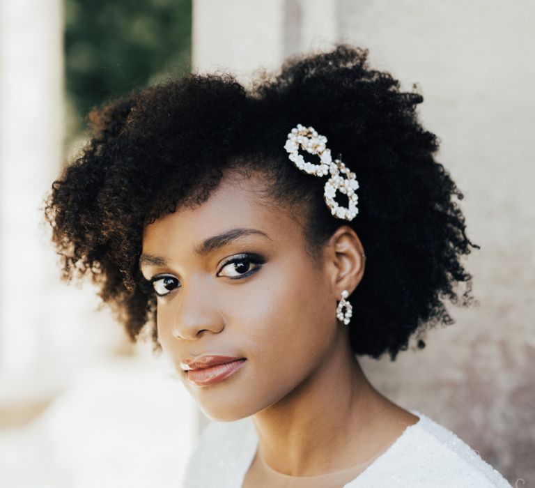 Black Bride with Afro Hair Wearing a Jewelled Side Comb