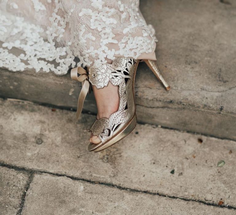 Gold Harriett Wilde Wedding Shoes with Lasercut Detail