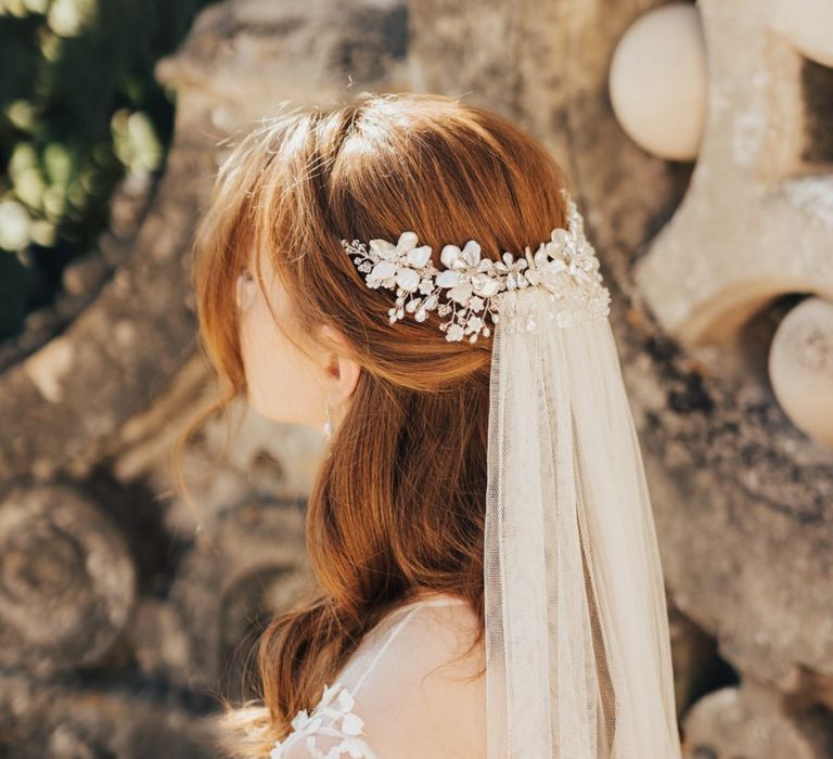 Floral Hair Slide with Wedding Veil