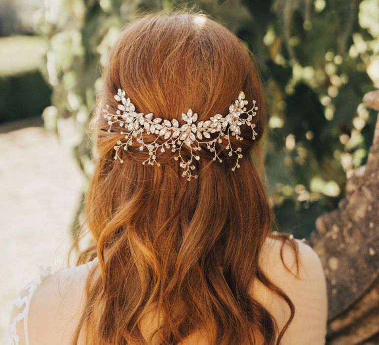 Half Up Half Down Wedding Hair with Wedding Hair Accessory