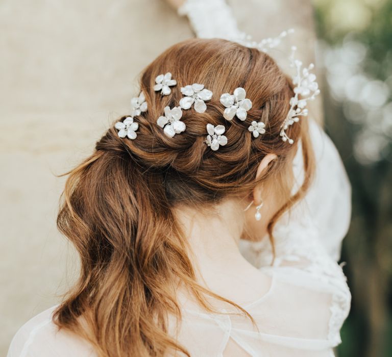 Twisted Ponytail Bridal Updo with Flower Hair Clips Entertwined