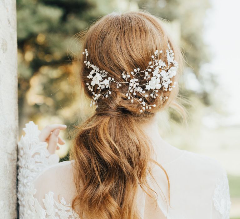 Twisted Ponytail Bridal Updo with Ornate Hair Accessory