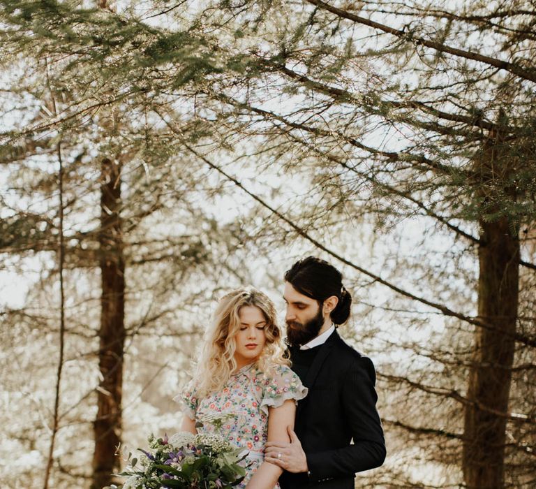 Natural Woodland Highland Bride Inspiration at Loch Lomond, Scotland | Needle &amp; Thread Floral Dress | Oversized Bridal Bouquet | Lyndsey Anne Photography