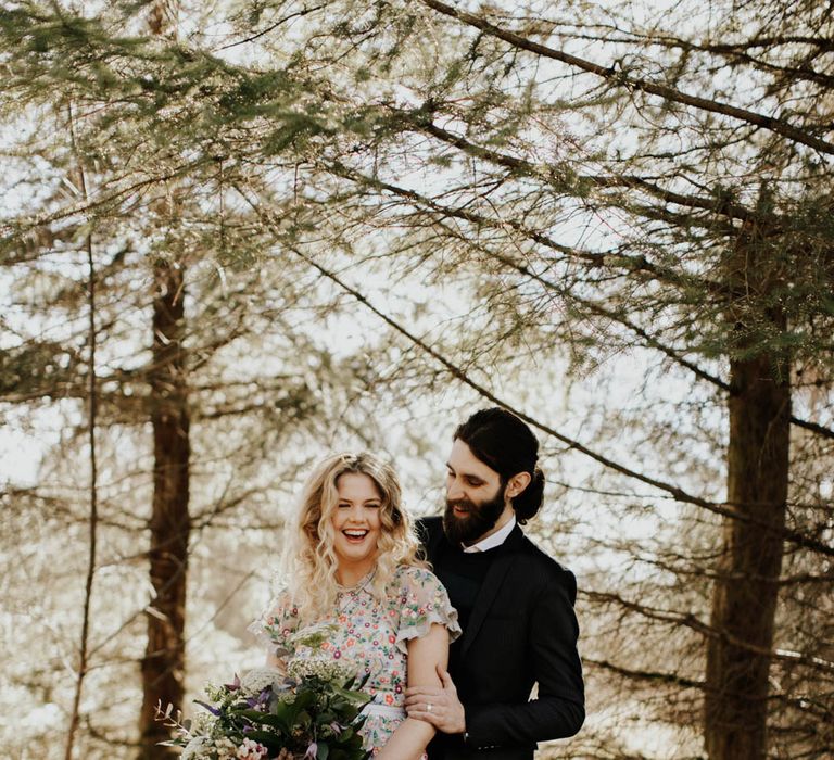 Natural Woodland Highland Bride Inspiration at Loch Lomond, Scotland | Needle &amp; Thread Floral Dress | Oversized Bridal Bouquet | Lyndsey Anne Photography