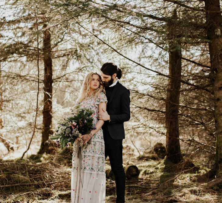 Natural Woodland Highland Bride Inspiration at Loch Lomond, Scotland | Needle &amp; Thread Floral Dress | Oversized Bridal Bouquet | Lyndsey Anne Photography